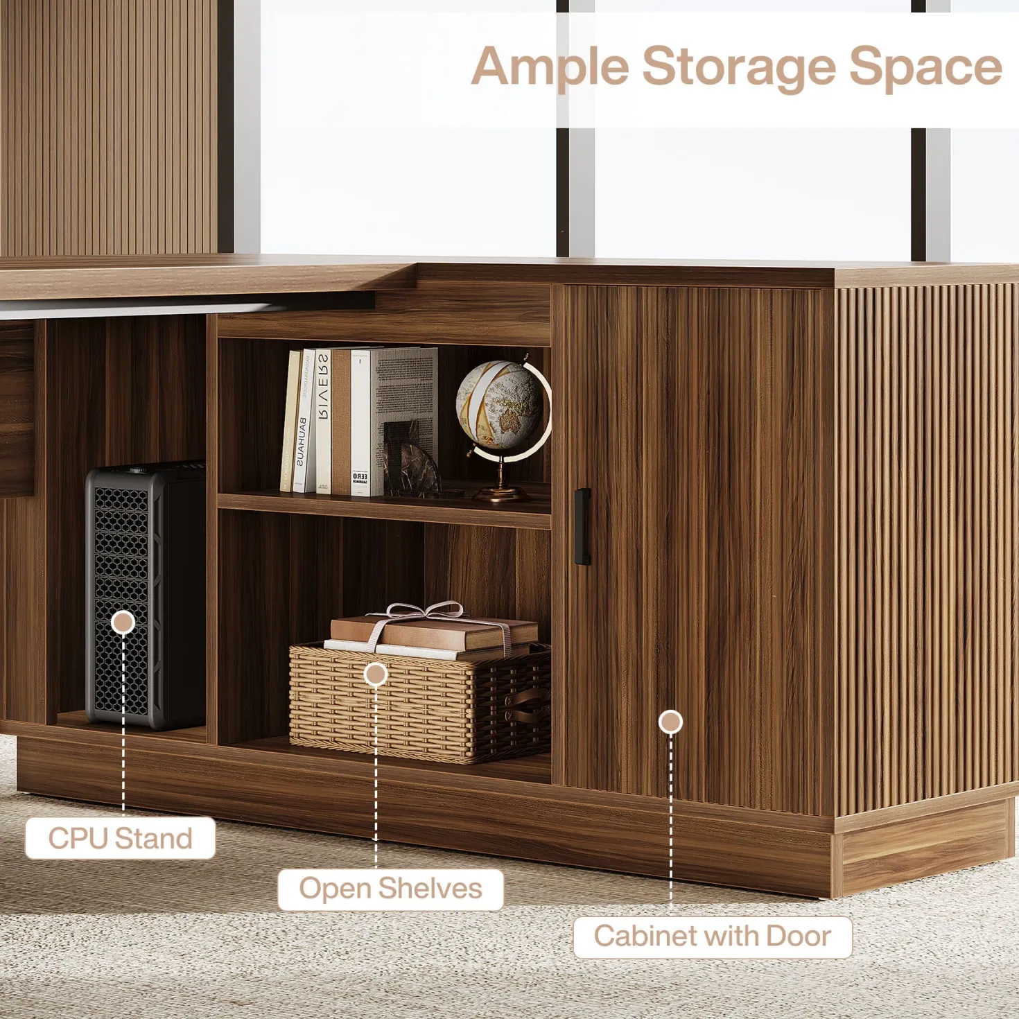 71" Executive Desk, L-Shaped Office Computer Table with File Cabinet