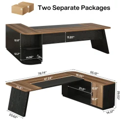 79" Executive Desk, L-Shaped Office Compter Desk with Cabinet for Home Office