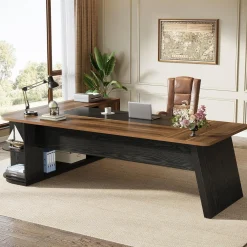 79" Executive Desk, L-Shaped Office Compter Desk with Cabinet for Home Office