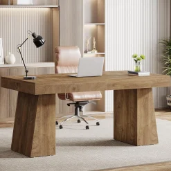 55" Executive Desk, Mid-Century Modern Home Office Computer Desk Workstation