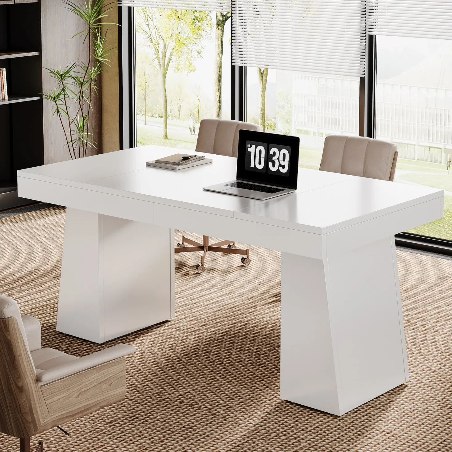 55" Executive Desk, Mid-Century Modern Home Office Computer Desk Workstation