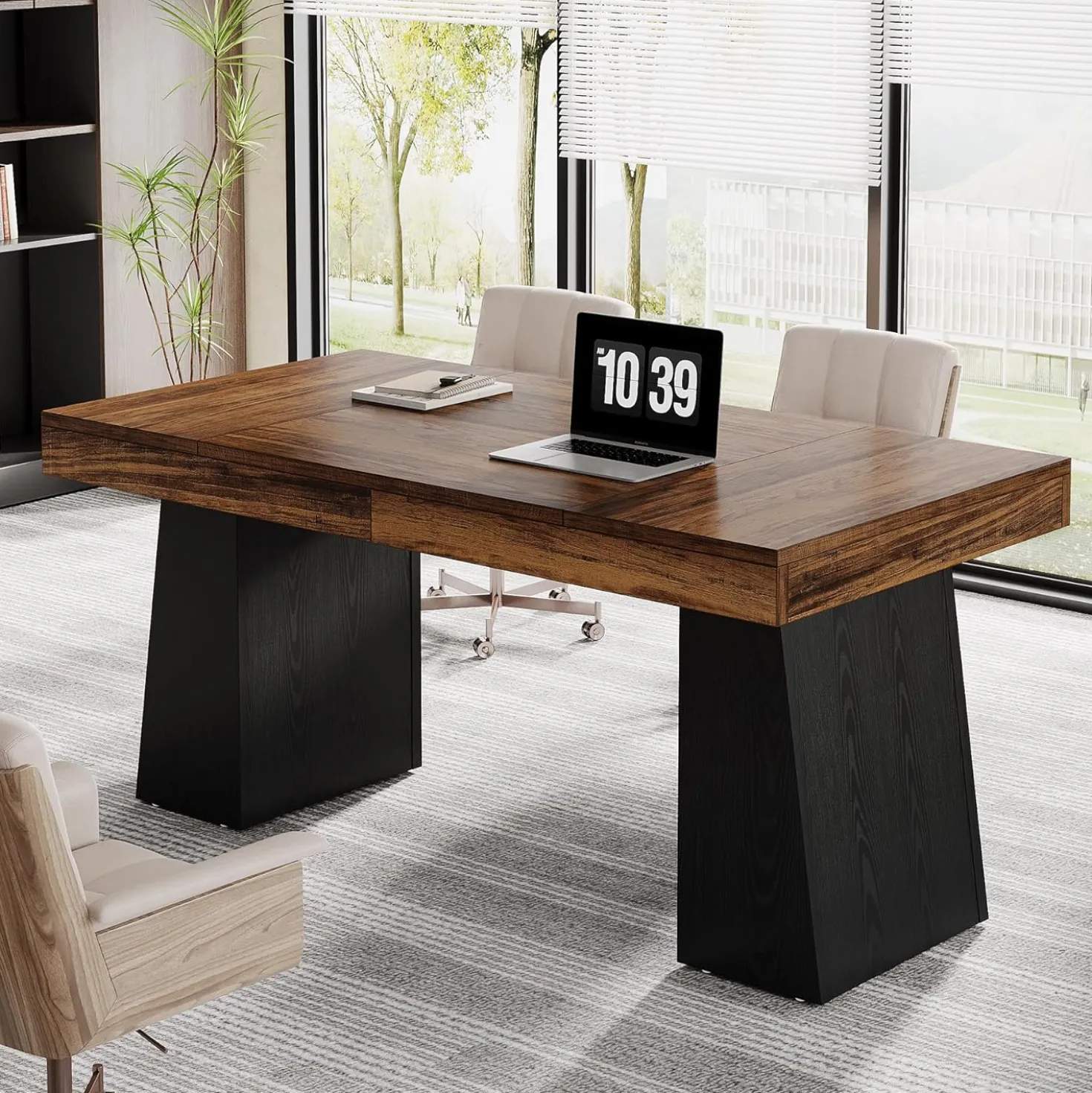 55" Executive Desk, Mid-Century Modern Home Office Computer Desk Workstation