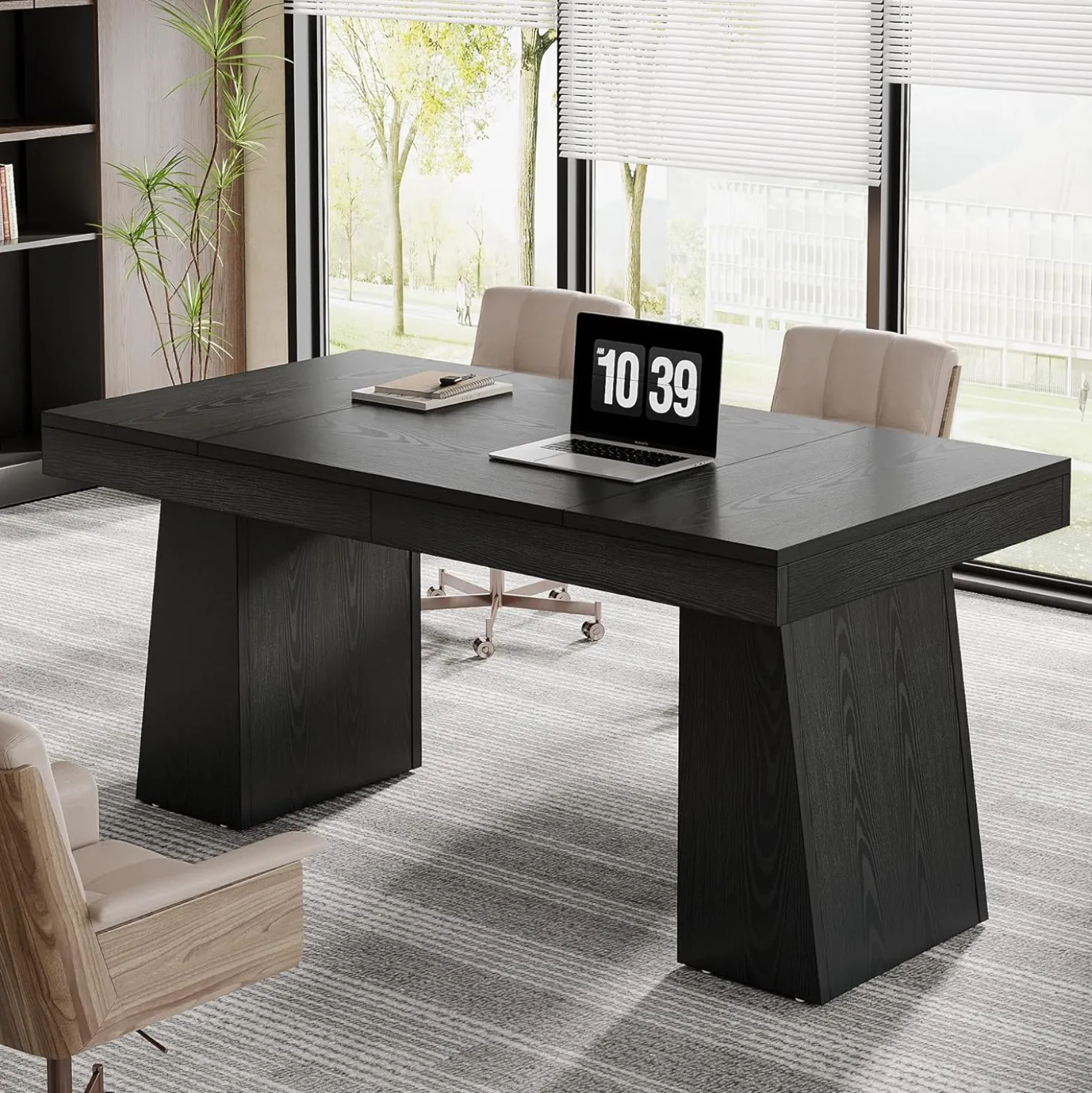 55" Executive Desk, Mid-Century Modern Home Office Computer Desk Workstation