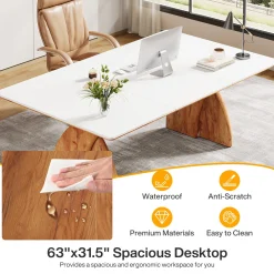 63" Executive Desk, Modern Computer Desk with Heavy Duty Legs