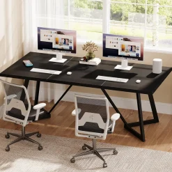 70.87" Executive Desk, Modern Computer Office Desk with Metal Frame