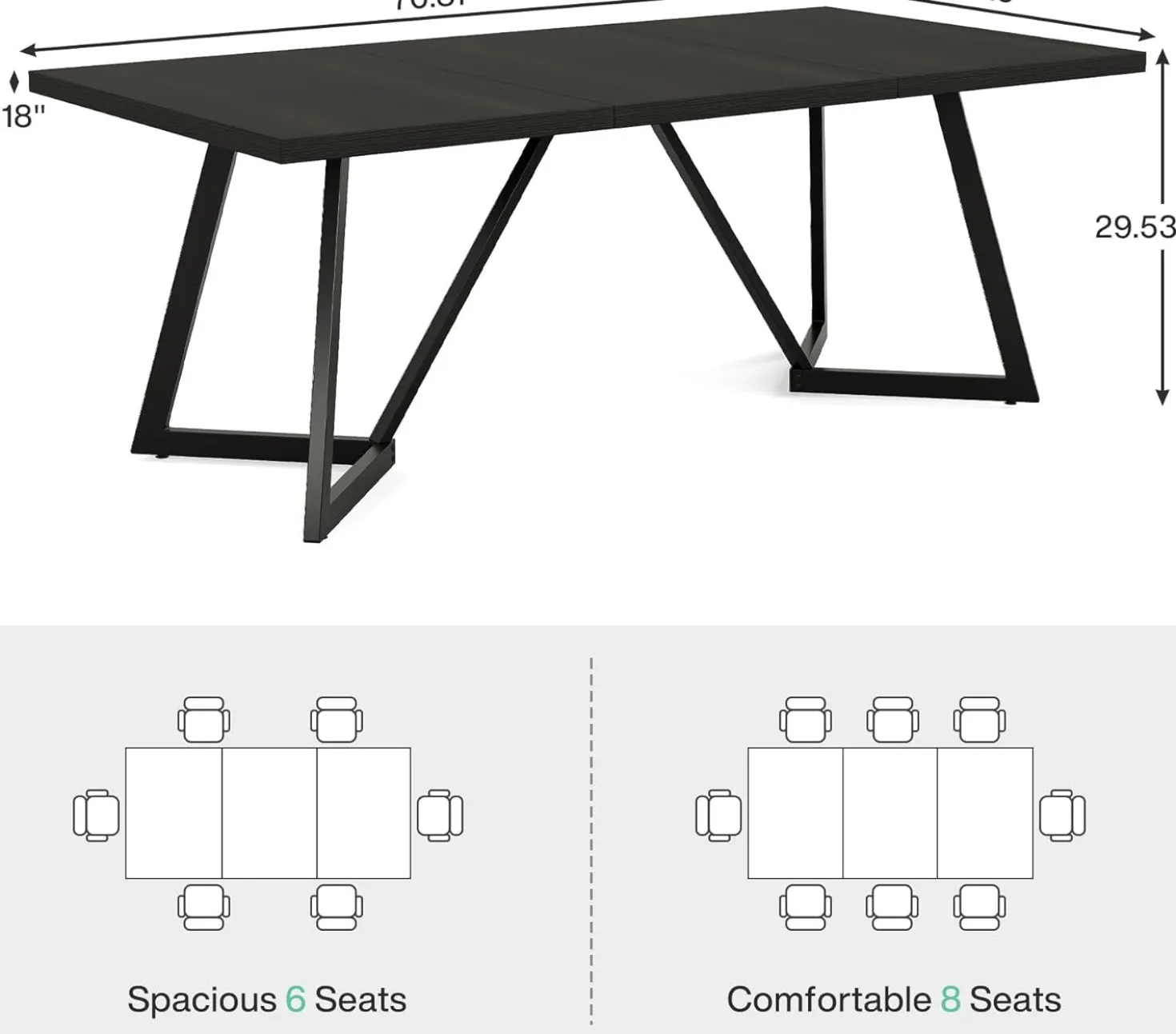 70.87" Executive Desk, Modern Computer Office Desk with Metal Frame