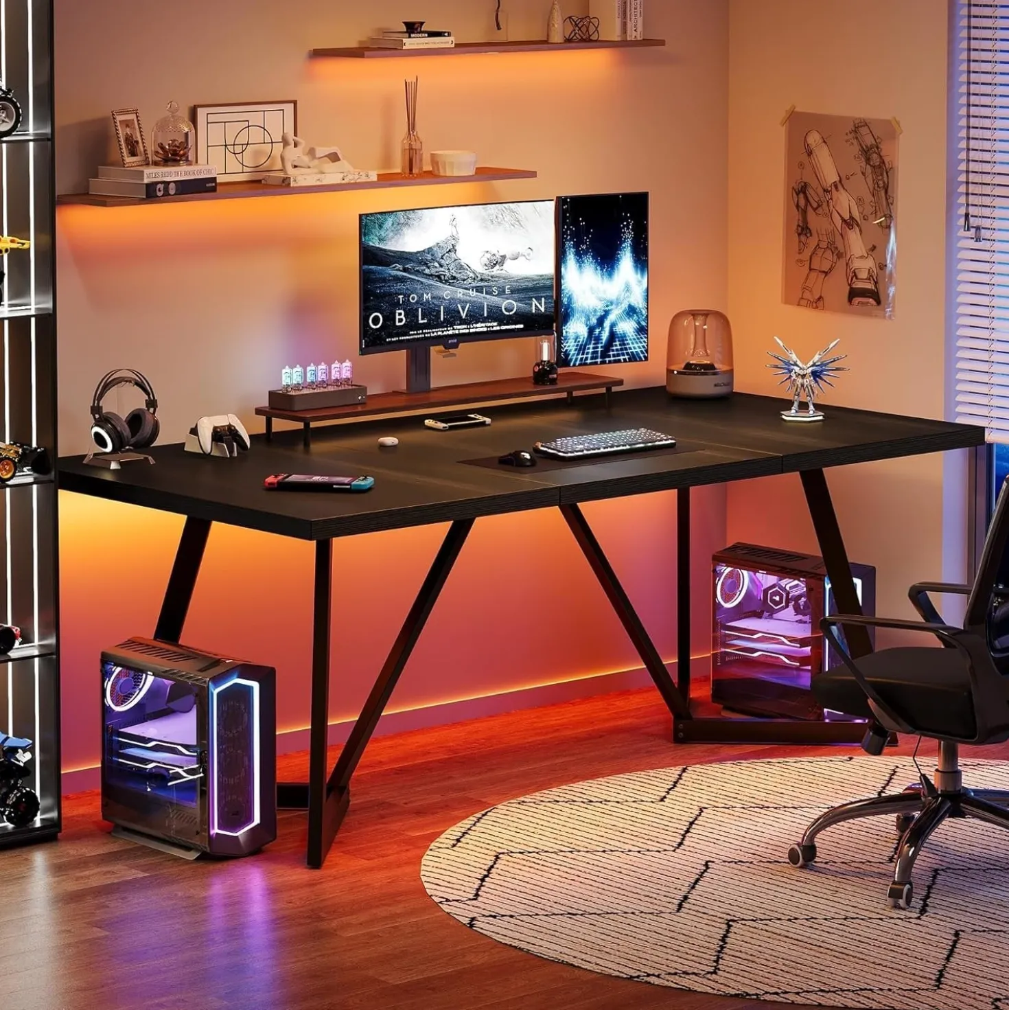 70.87" Executive Desk, Modern Computer Office Desk with Metal Frame