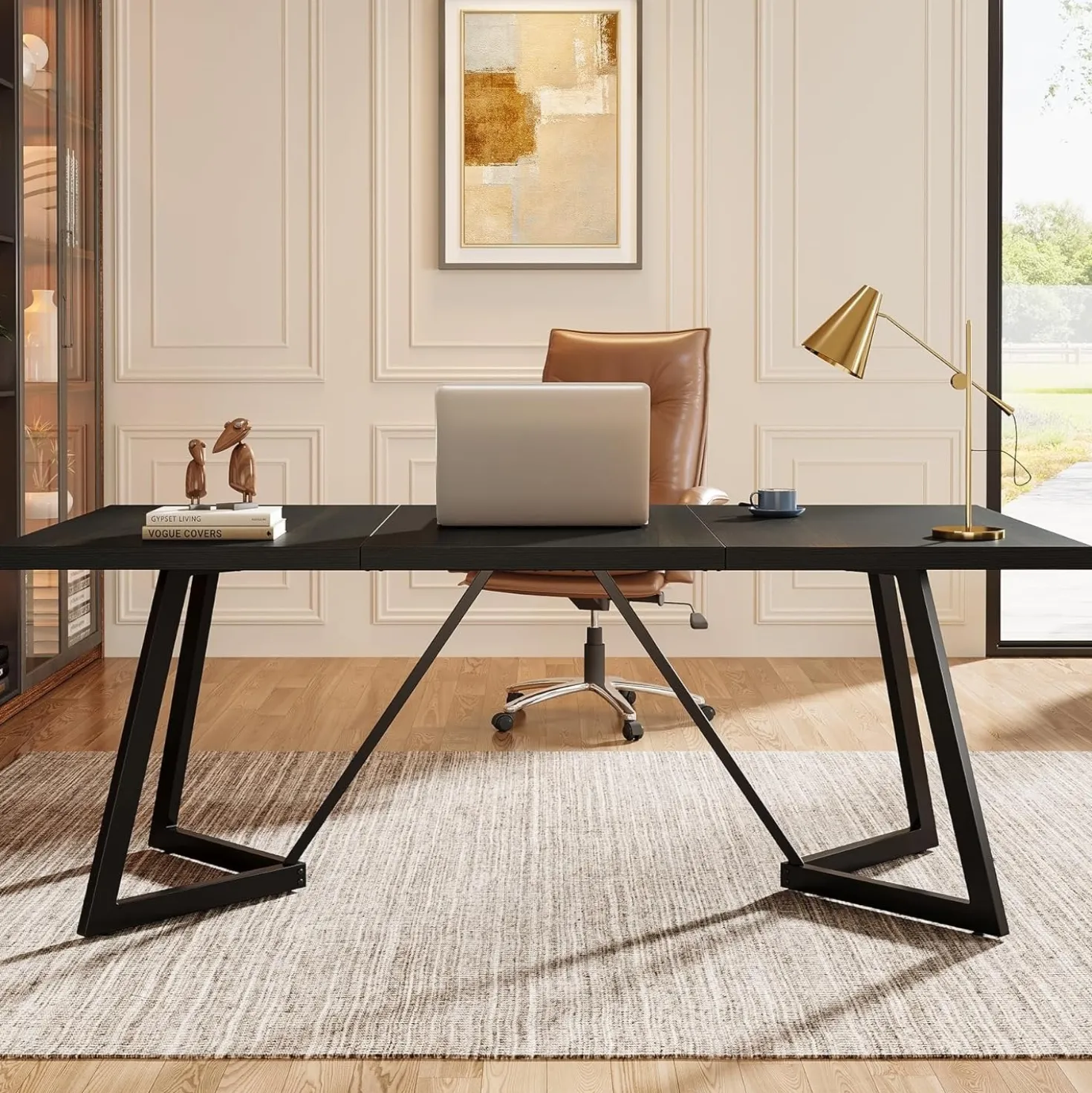 70.87" Executive Desk, Modern Computer Office Desk with Metal Frame