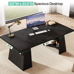 63" Executive Desk, Modern Computer Desk with Storage Shelves