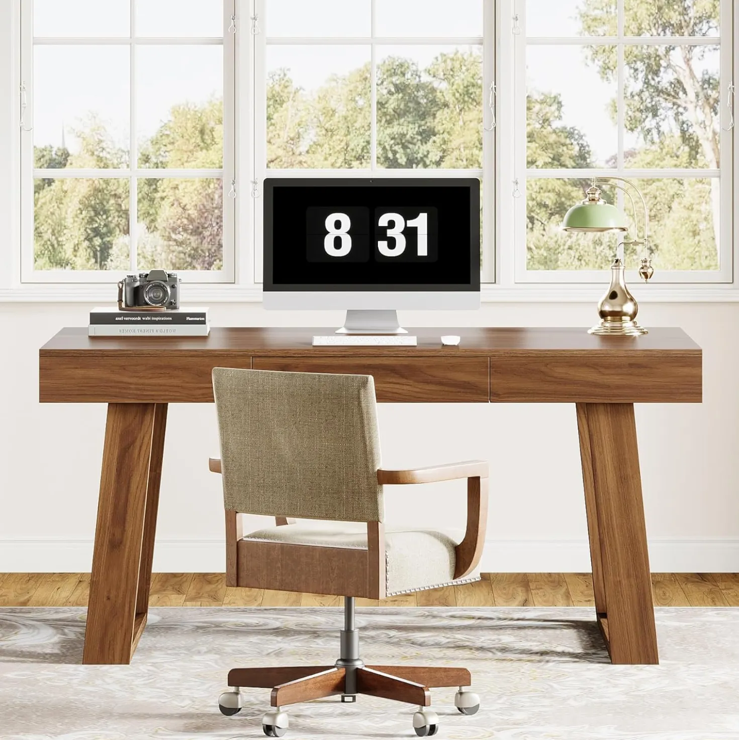 55" Executive Desk, Modern Computer Office Desk with Drawer