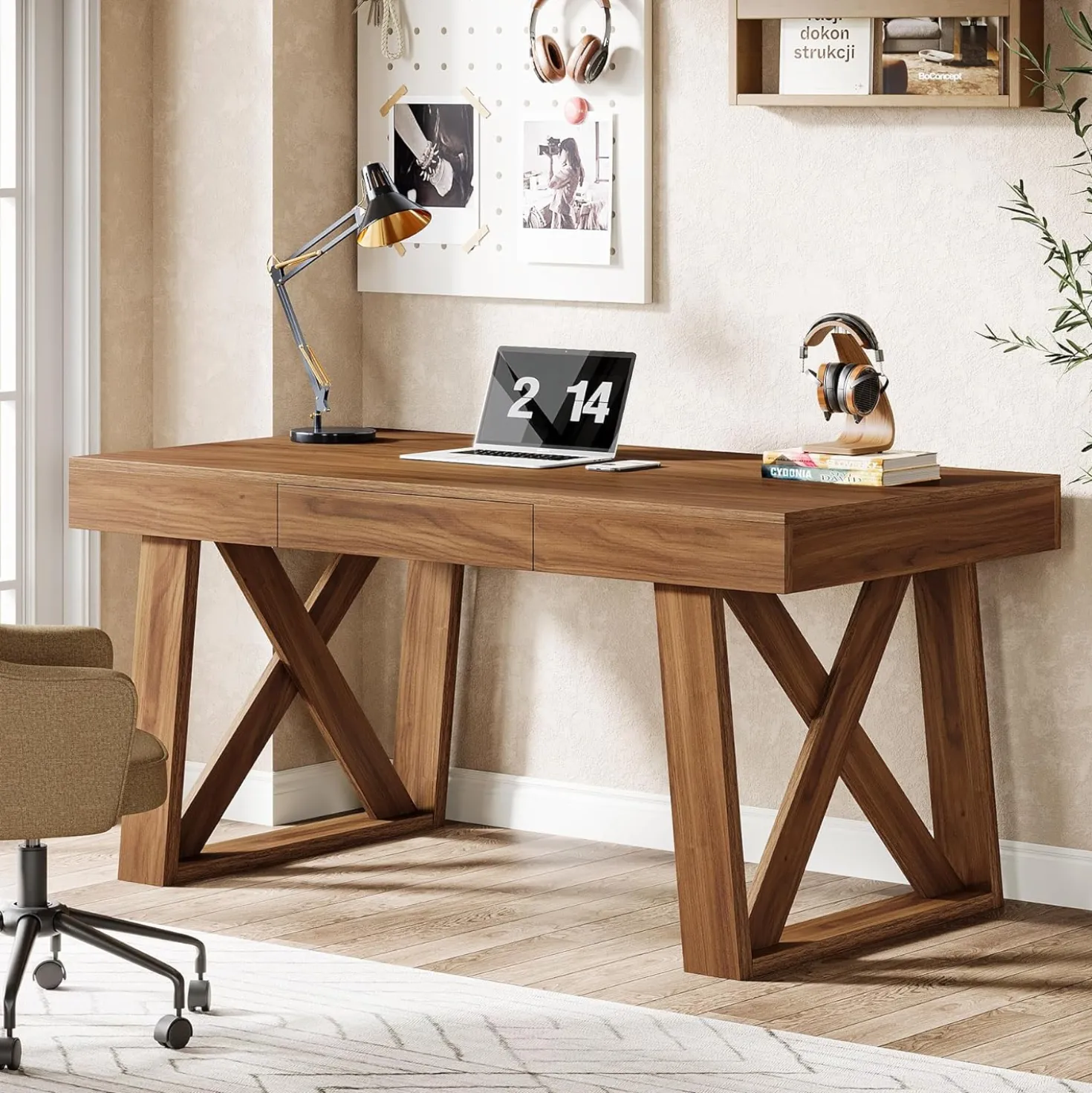 55" Executive Desk, Modern Computer Office Desk with Drawer