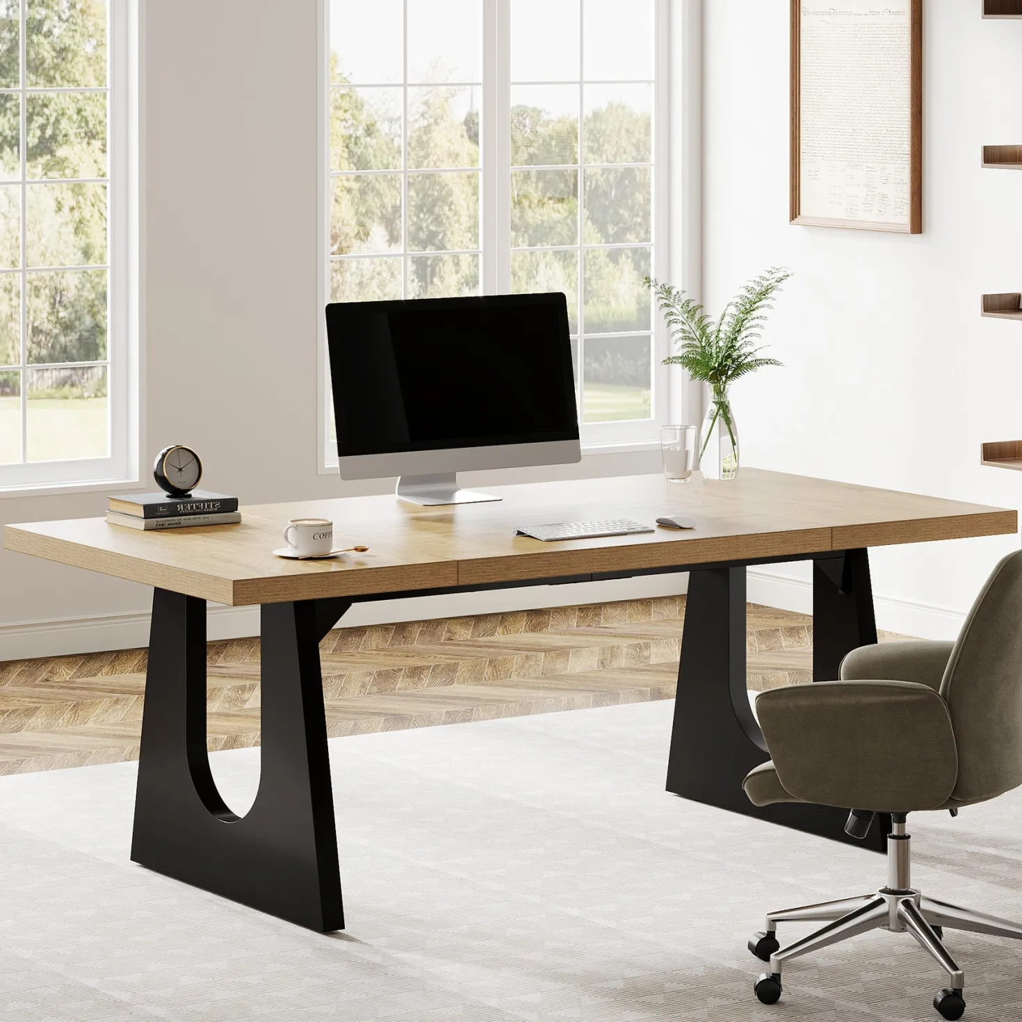 70.86" Executive Desk, Modern Computer Office Desk Workstation