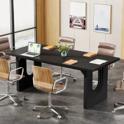 71" Executive Desk, Modern Executive Office Table with Wood Double Pedestal Base