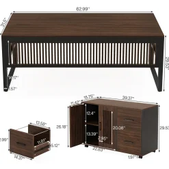 63" Executive Desk, Modern L-Shaped Computer Desk with Mobile File Cabinet