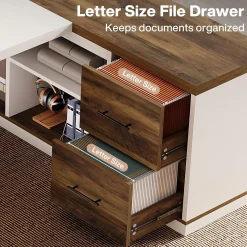 78.7" Executive Desk, Modern L-Shaped Office Desk with 55.1" Storage Cabinet