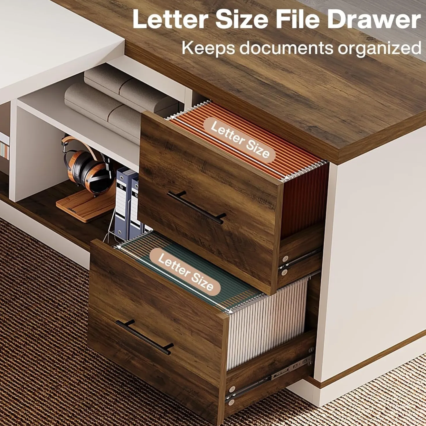 78.7" Executive Desk, Modern L-Shaped Office Desk with 55.1" Storage Cabinet