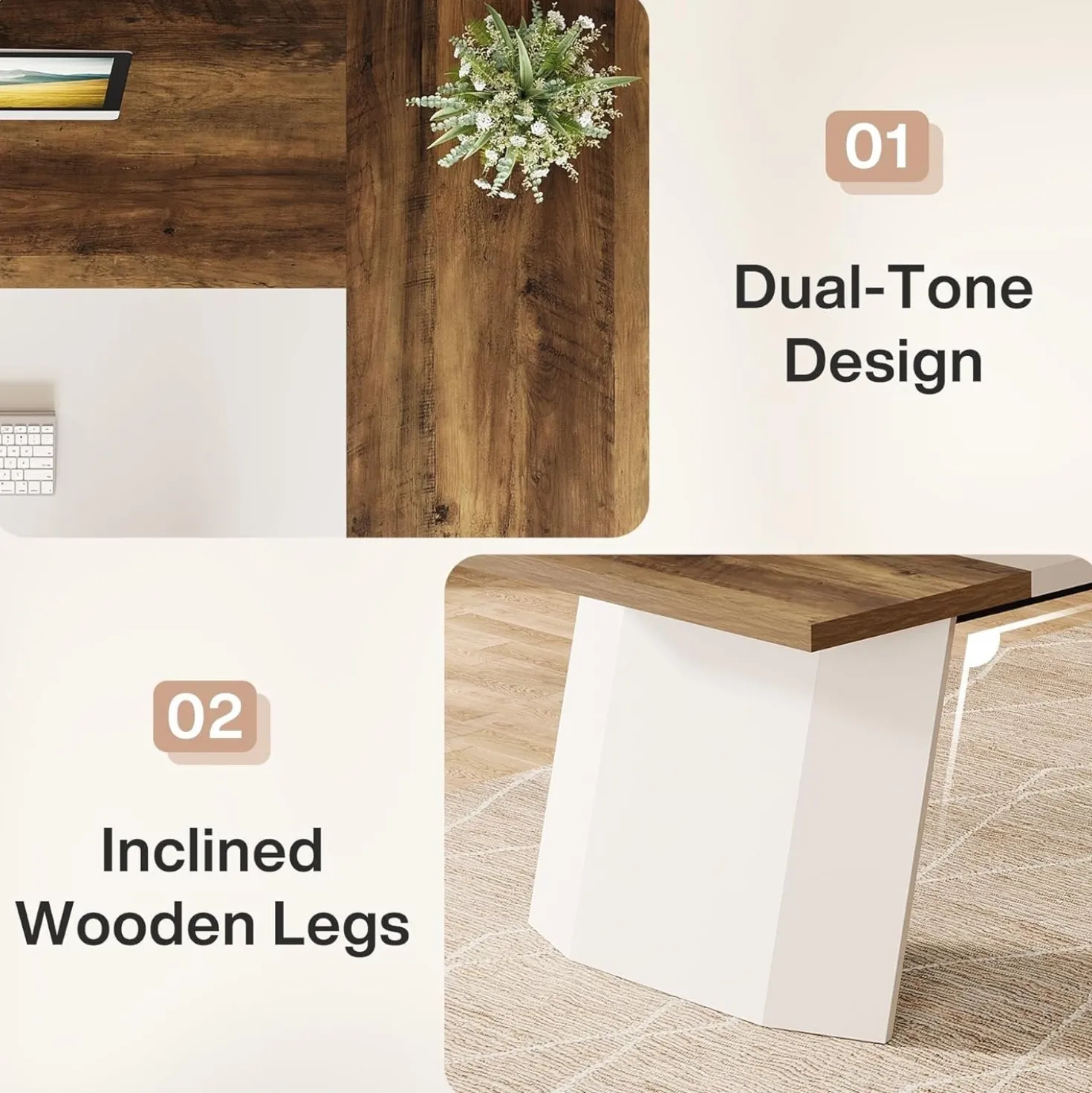 78.7" Executive Desk, Modern L-Shaped Office Desk with 55.1" Storage Cabinet