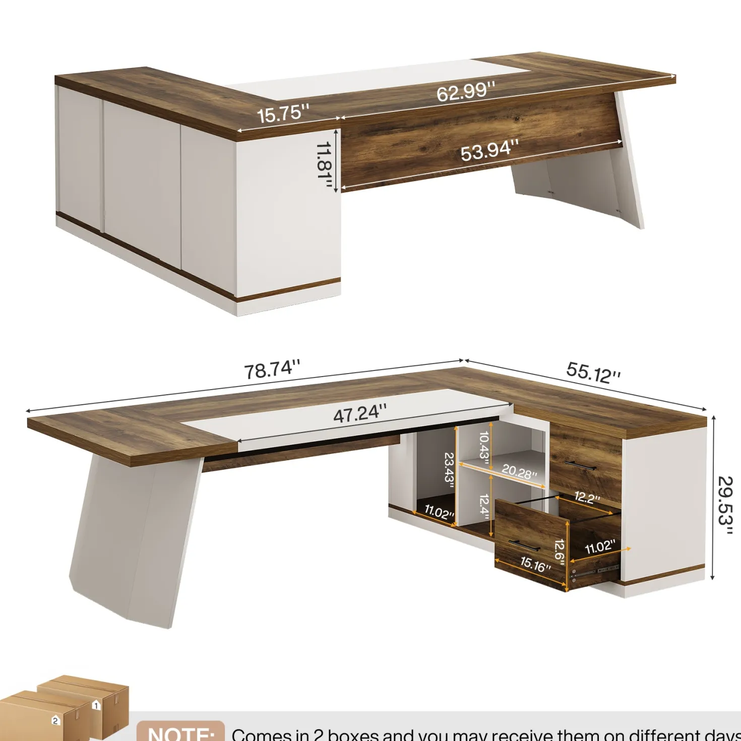 78.7" Executive Desk, Modern L-Shaped Office Desk with 55.1" Storage Cabinet