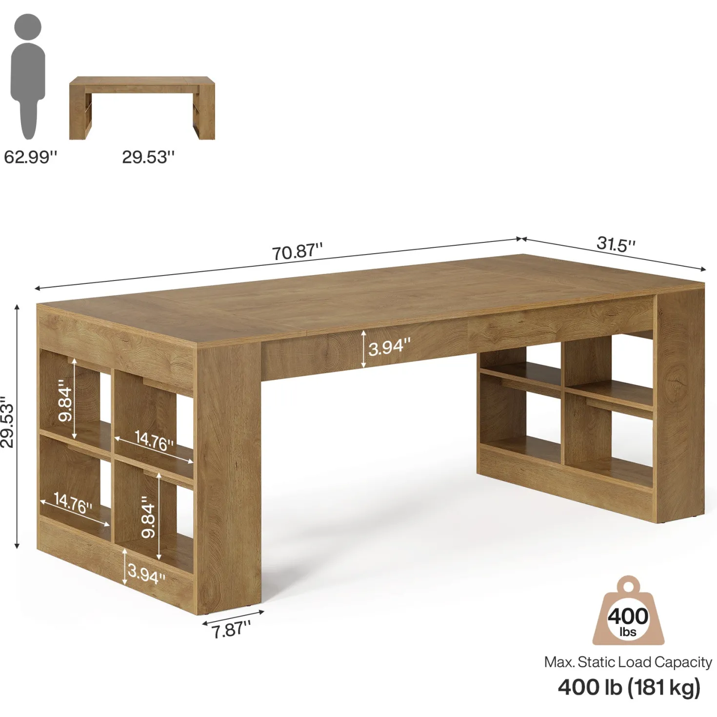 70.8" Executive Desk, Modern Office Computer Desk with Storage Shelves