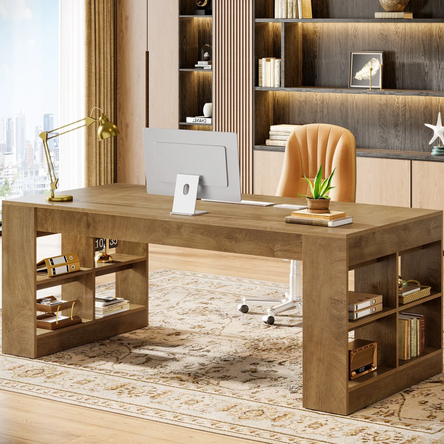 70.8" Executive Desk, Modern Office Computer Desk with Storage Shelves
