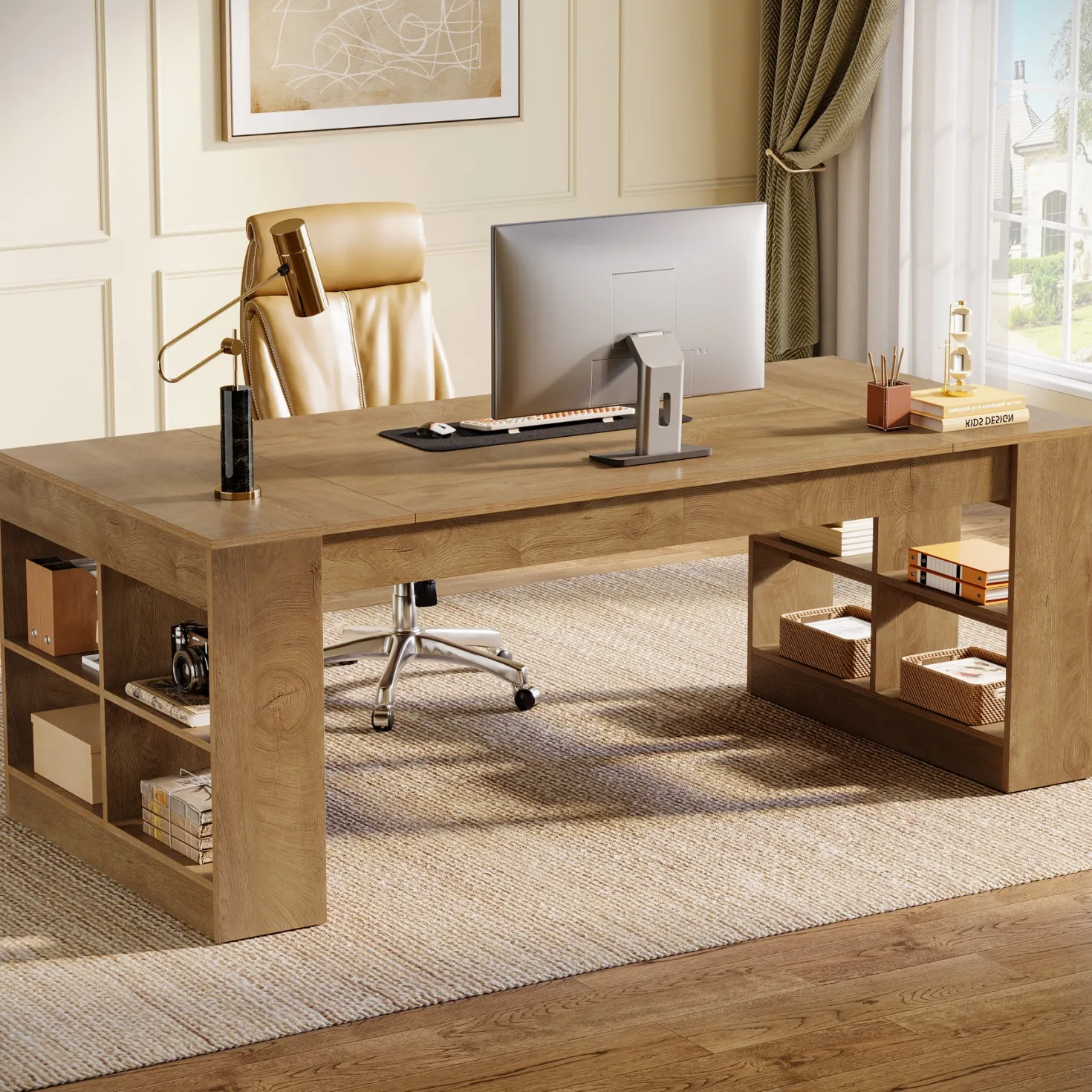 70.8" Executive Desk, Modern Office Computer Desk with Storage Shelves