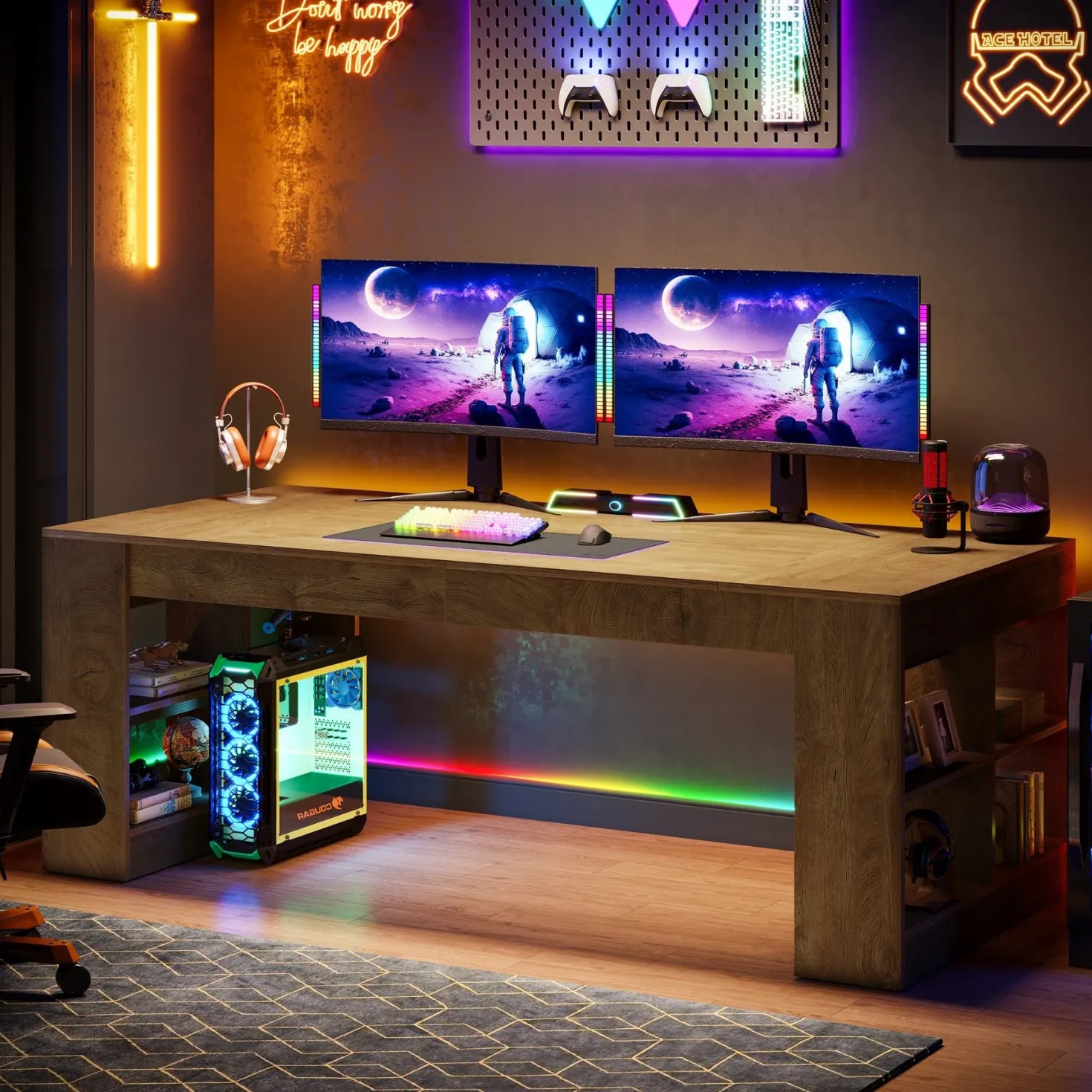 70.8" Executive Desk, Modern Office Computer Desk with Storage Shelves