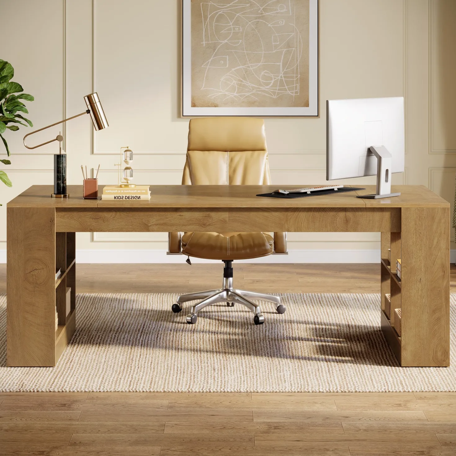 70.8" Executive Desk, Modern Office Computer Desk with Storage Shelves