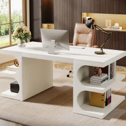 62" Executive Desk, Modern Office Computer Desk with Storage Shelves