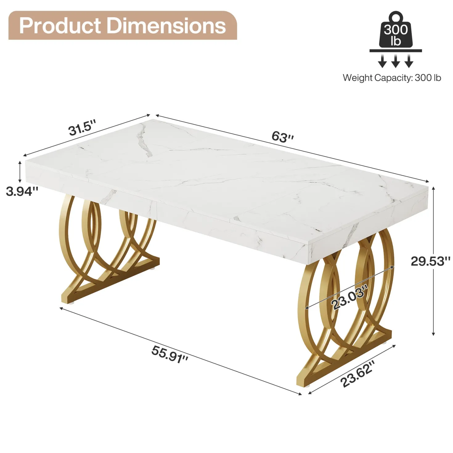 63" Executive Desk, Modern Office Computer Desk with Luxury Design