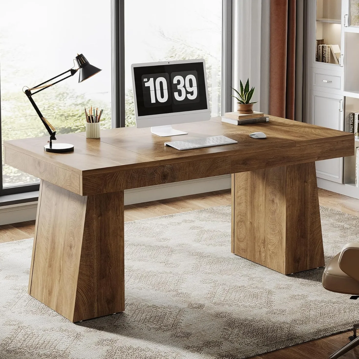 55" Executive Desk, Modern Wood Computer Desk Workstation Desk