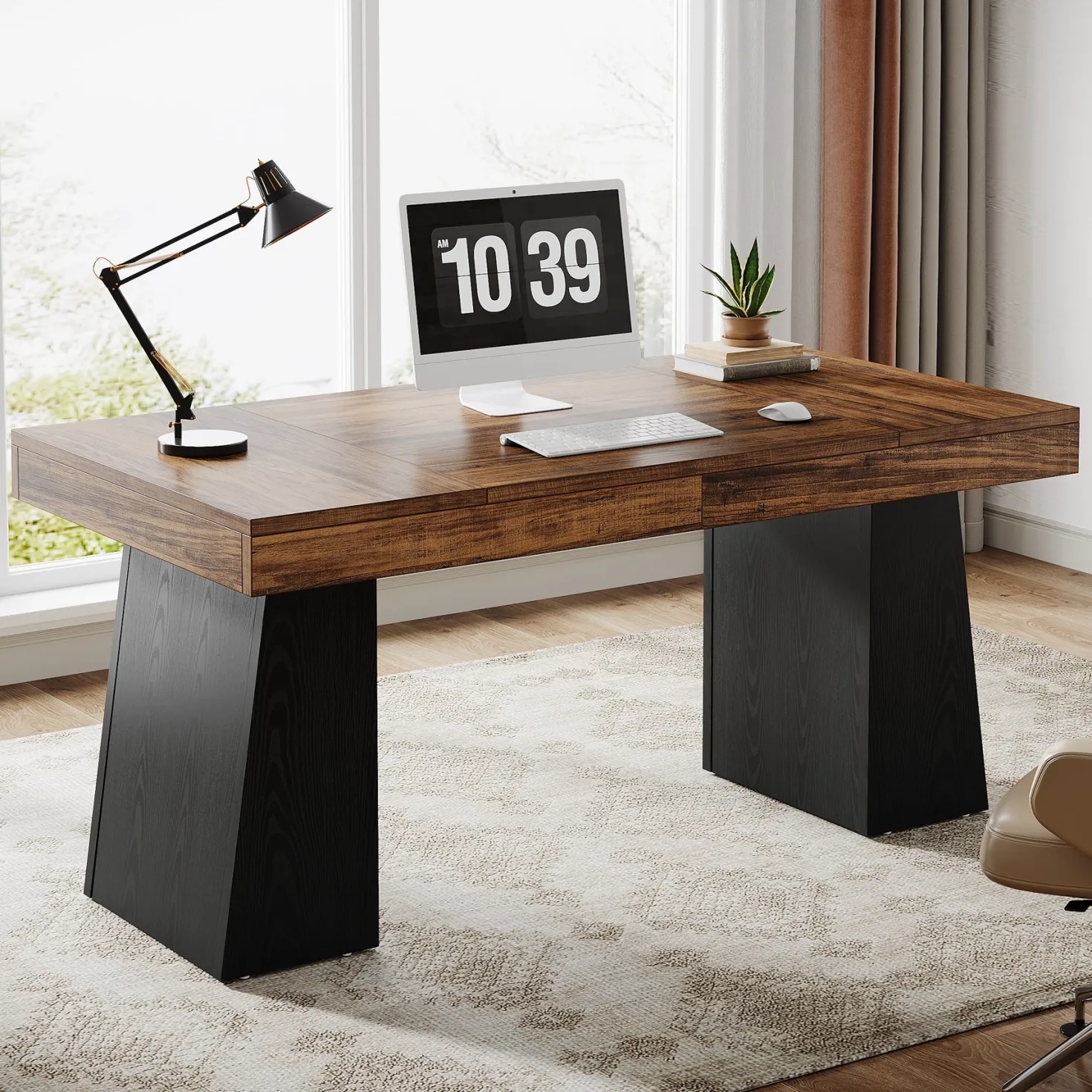 55" Executive Desk, Modern Wood Computer Desk Workstation Desk