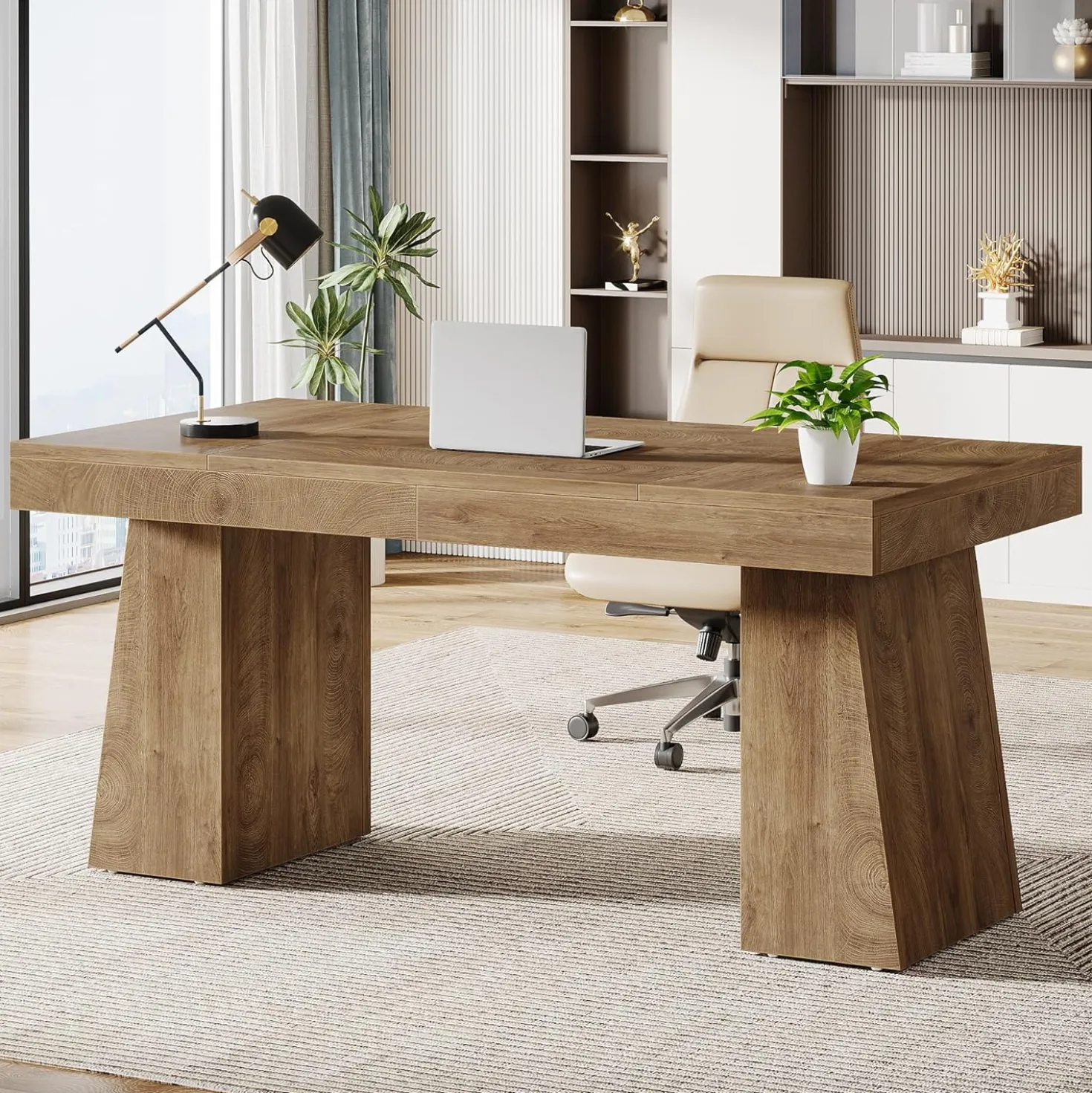 55" Executive Desk, Modern Wood Computer Desk Workstation Desk