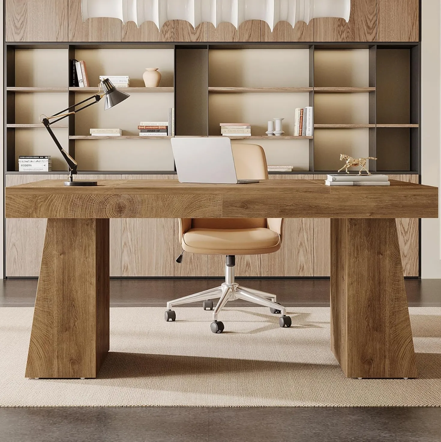 55" Executive Desk, Modern Wood Computer Desk Workstation Desk