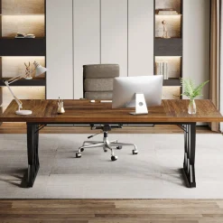 70.8" Executive Desk, Rectangle Office Computer Desk with Thick Metal Frame