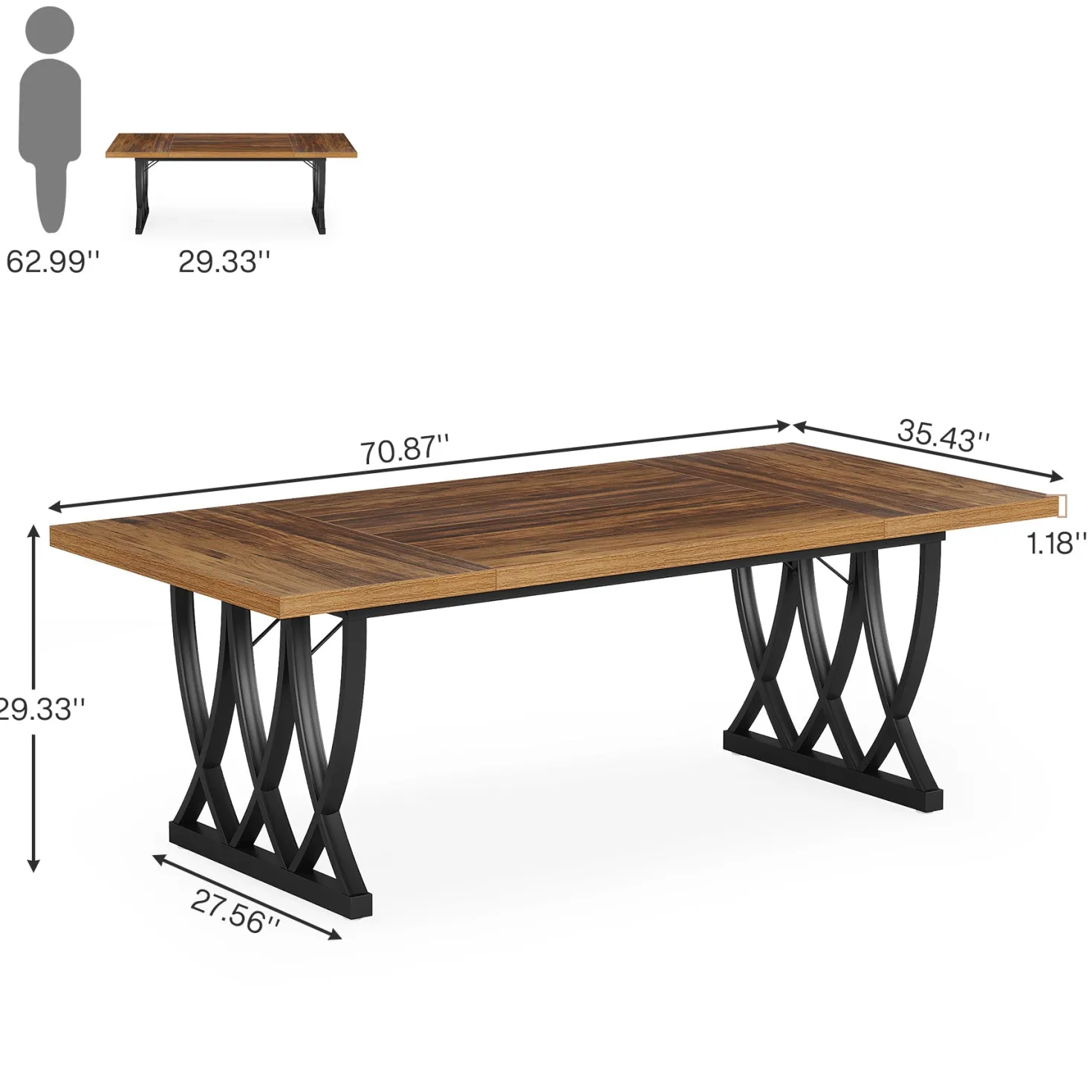 70.8" Executive Desk, Rectangle Office Computer Desk with Thick Metal Frame