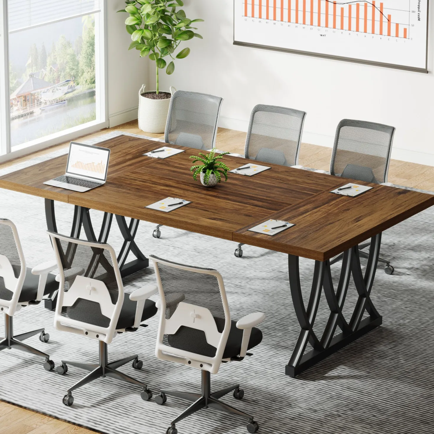 70.8" Executive Desk, Rectangle Office Computer Desk with Thick Metal Frame