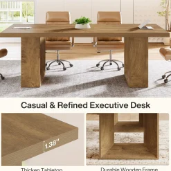 62.99" Executive Desk, Rectangular Computer Desk Conference Table for 6-8