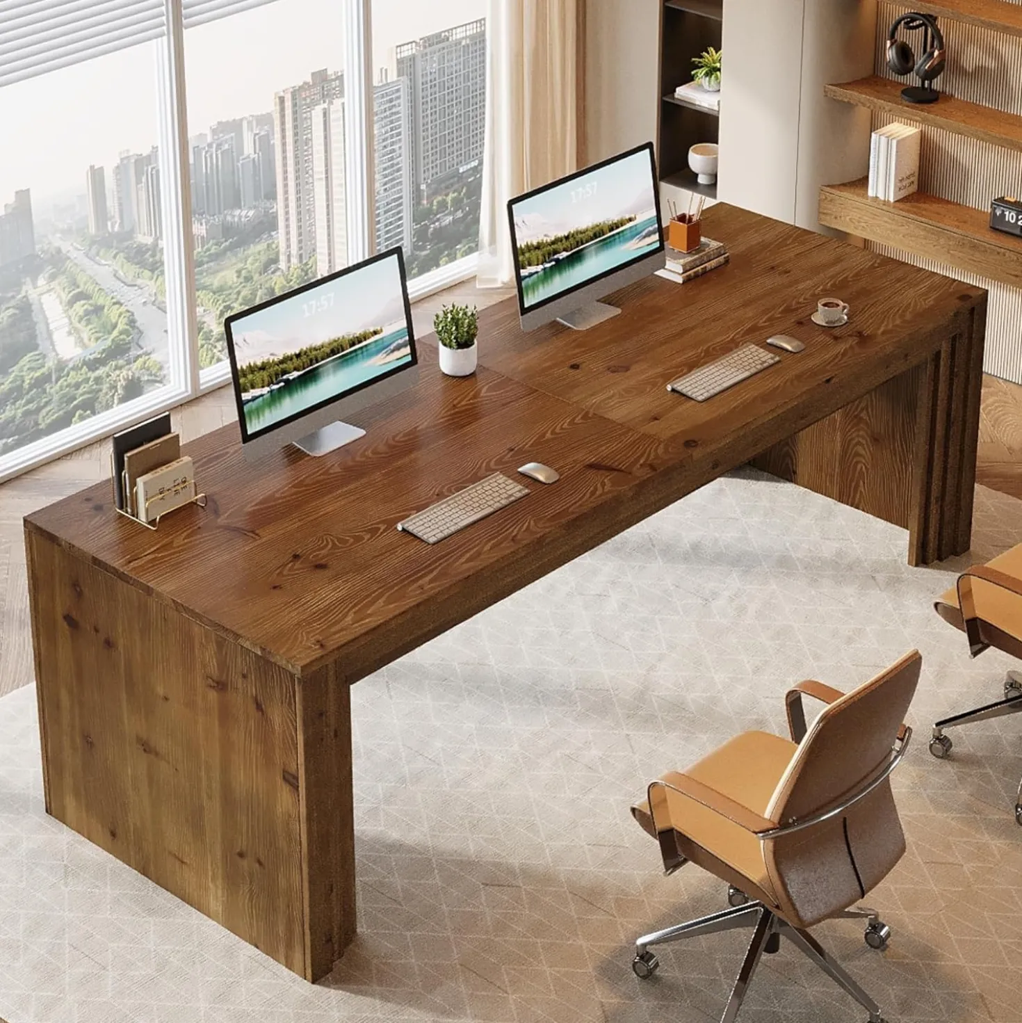 78.7" Executive Desk, Solid Wood Writing Desk for Home Office