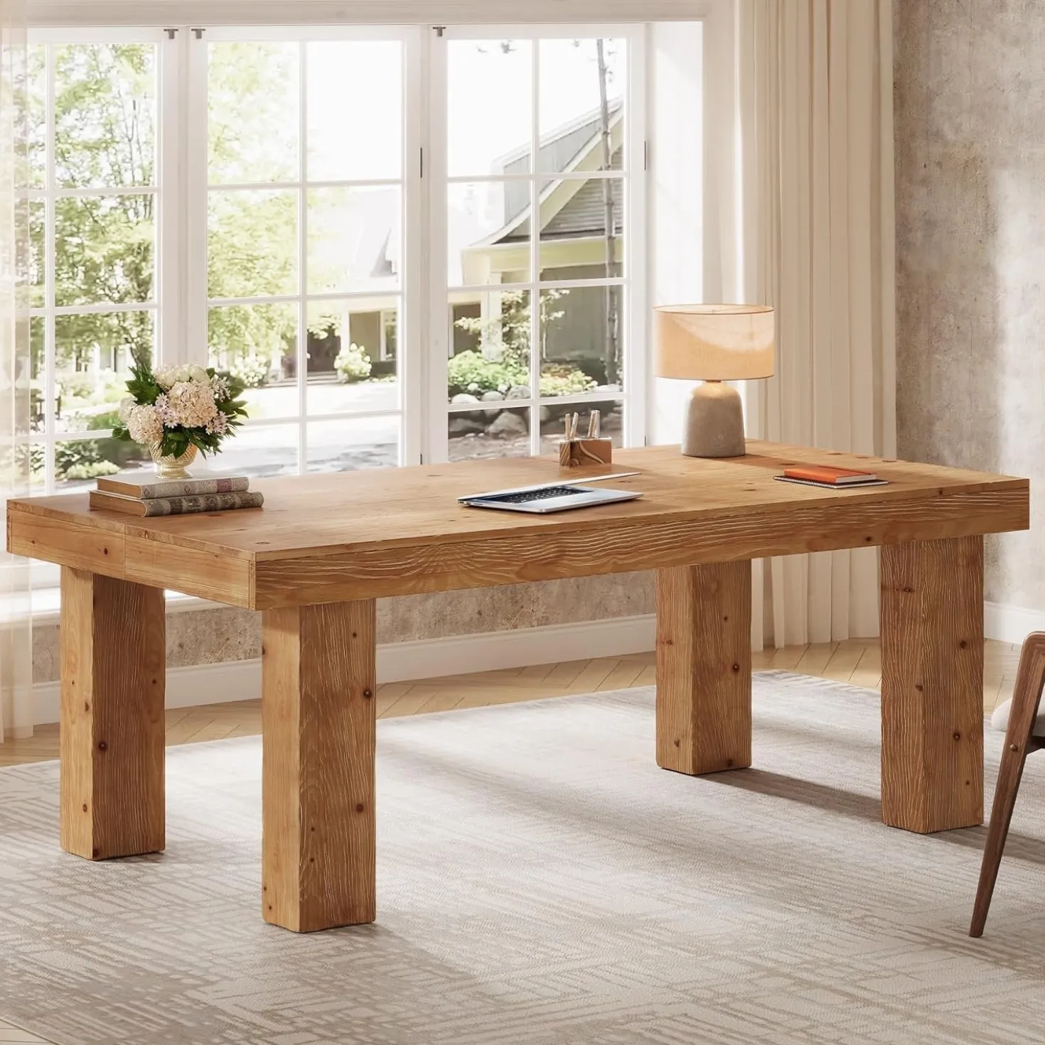 63" Executive Desk, Solid Wood Home Office Computer Desk with Sturdy Wooden Legs