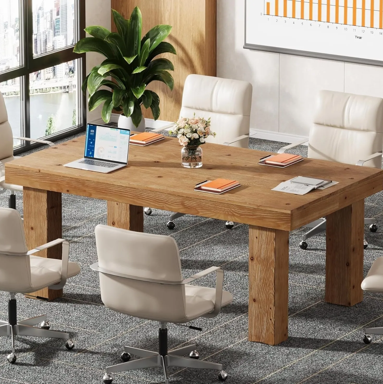 63" Executive Desk, Solid Wood Home Office Computer Desk with Sturdy Wooden Legs