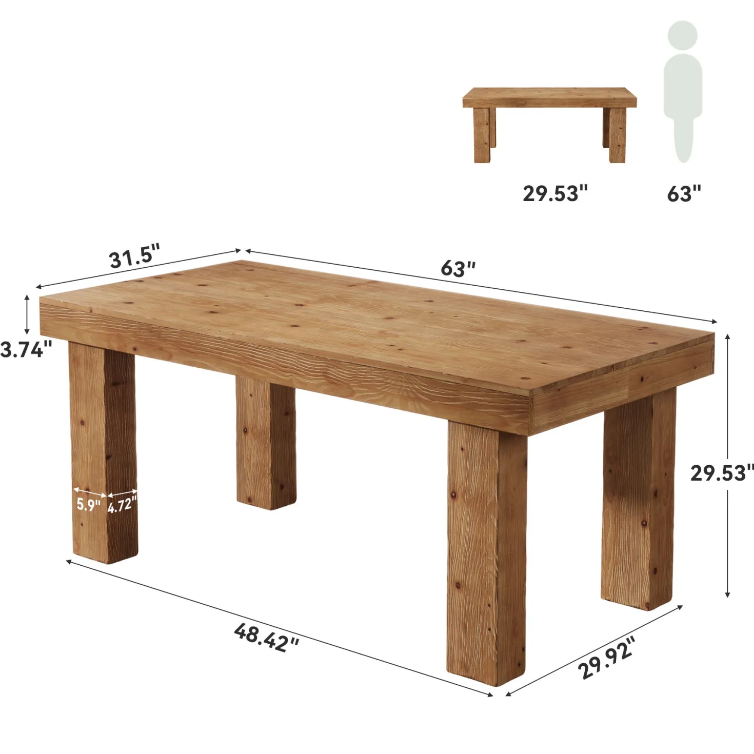 63" Executive Desk, Solid Wood Home Office Computer Desk with Sturdy Wooden Legs