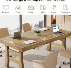 63" Executive Desk, Vintage Office Computer Desk Writing Table with Sturdy Legs
