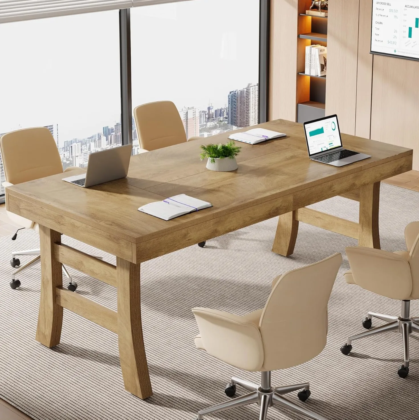 63" Executive Desk, Vintage Office Computer Desk Writing Table with Sturdy Legs