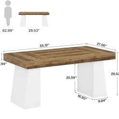55" Executive Desk with Double Trapezoid Base, Modern Wooden Computer Desk for Home Office