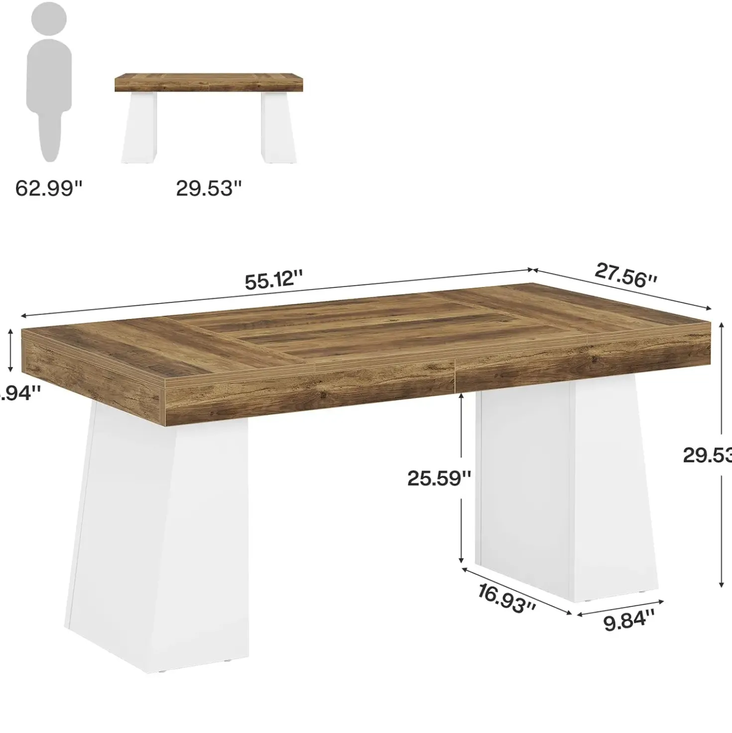 55" Executive Desk with Double Trapezoid Base, Modern Wooden Computer Desk for Home Office