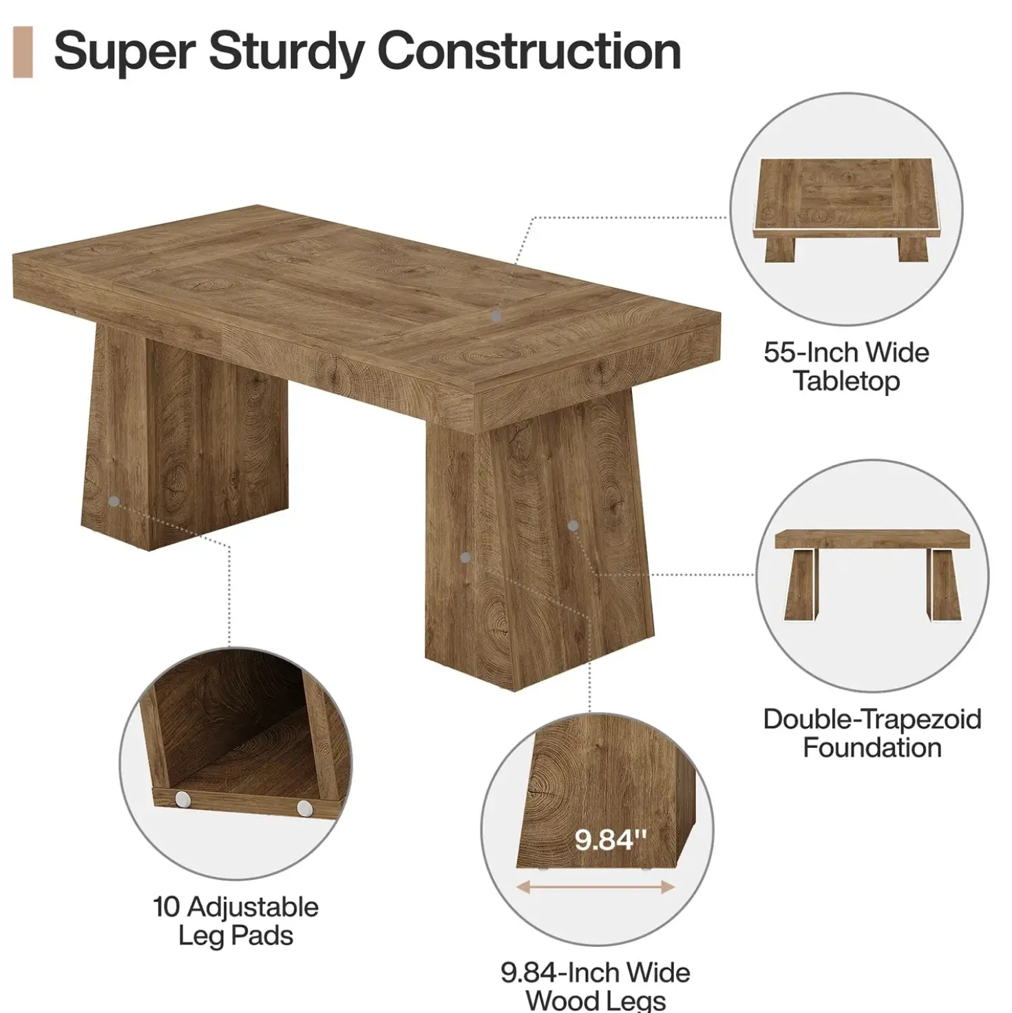 55" Executive Desk with Double Trapezoid Base, Modern Wooden Computer Desk for Home Office