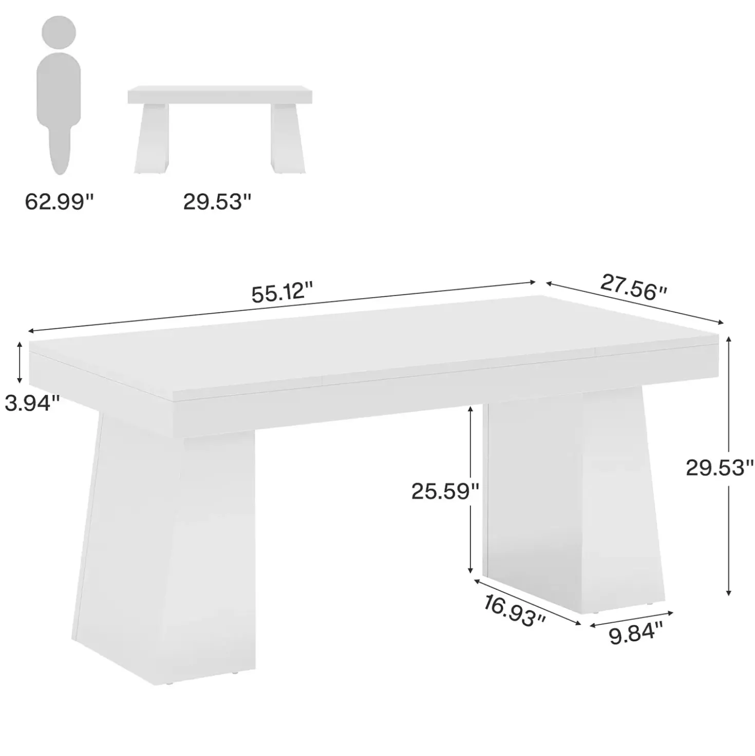 55" Executive Desk with Double Trapezoid Base, Modern Wooden Computer Desk for Home Office