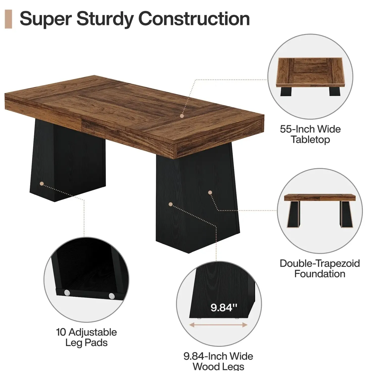 55" Executive Desk with Double Trapezoid Base, Modern Wooden Computer Desk for Home Office