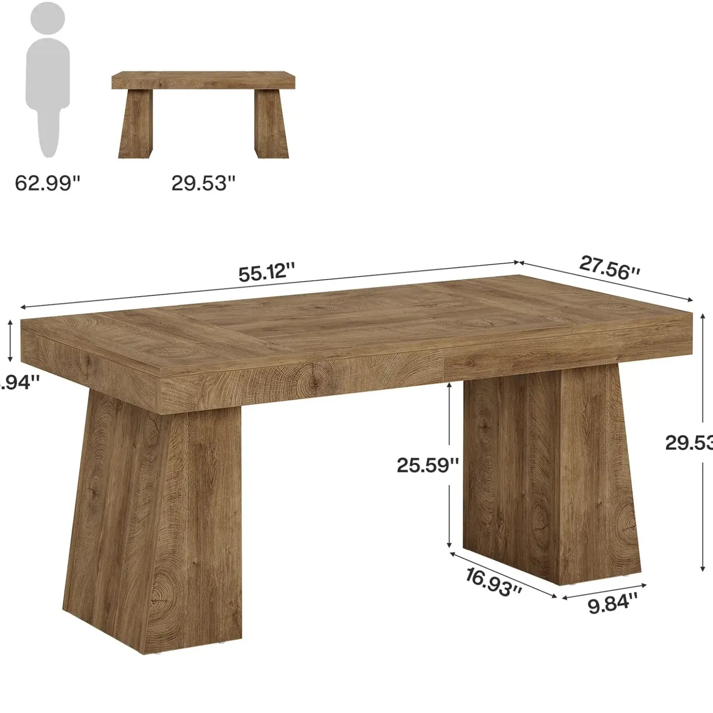 55" Executive Desk with Double Trapezoid Base, Modern Wooden Computer Desk for Home Office