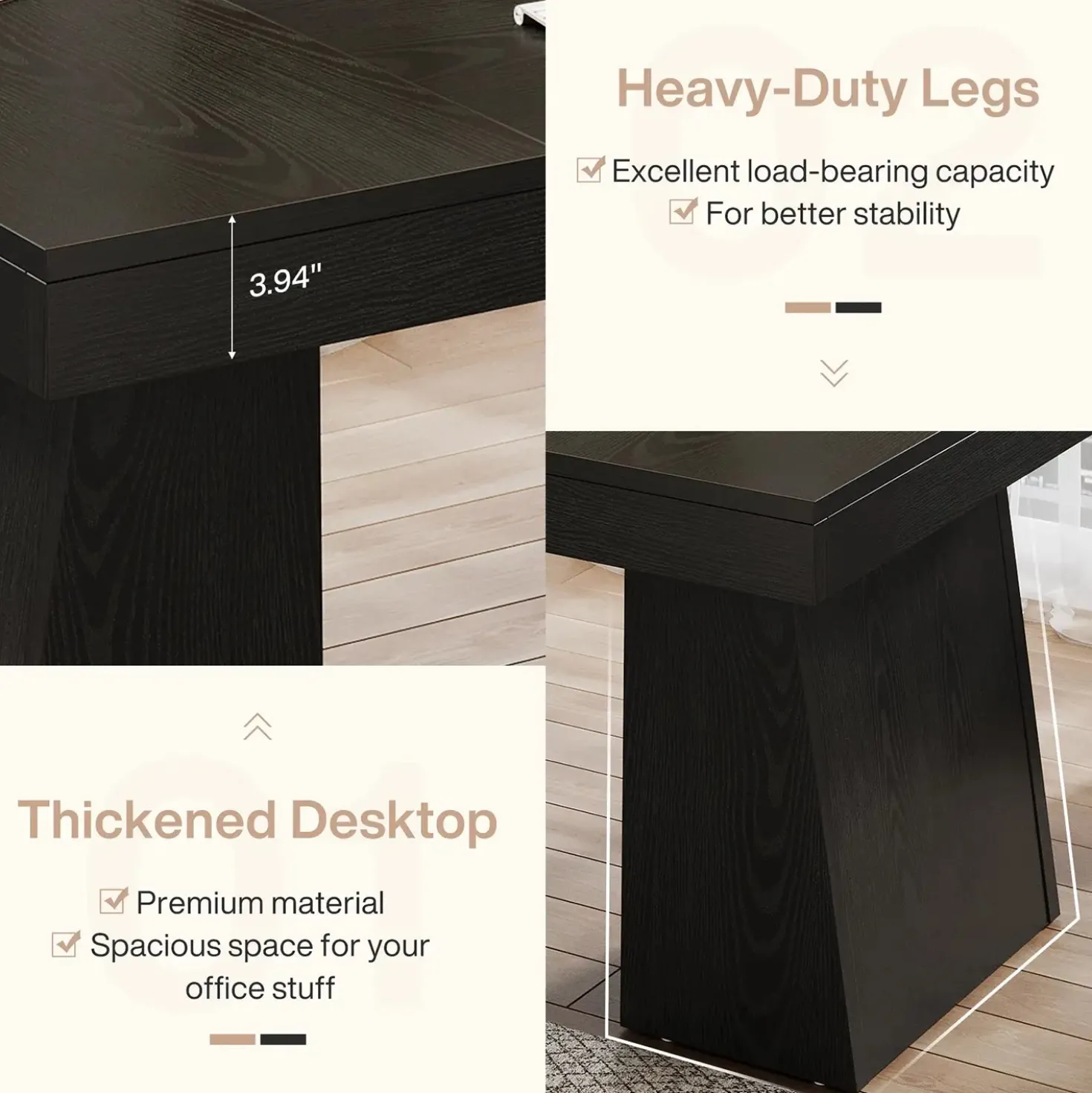 55" Executive Desk with Double Trapezoid Base, Modern Wooden Computer Desk for Home Office